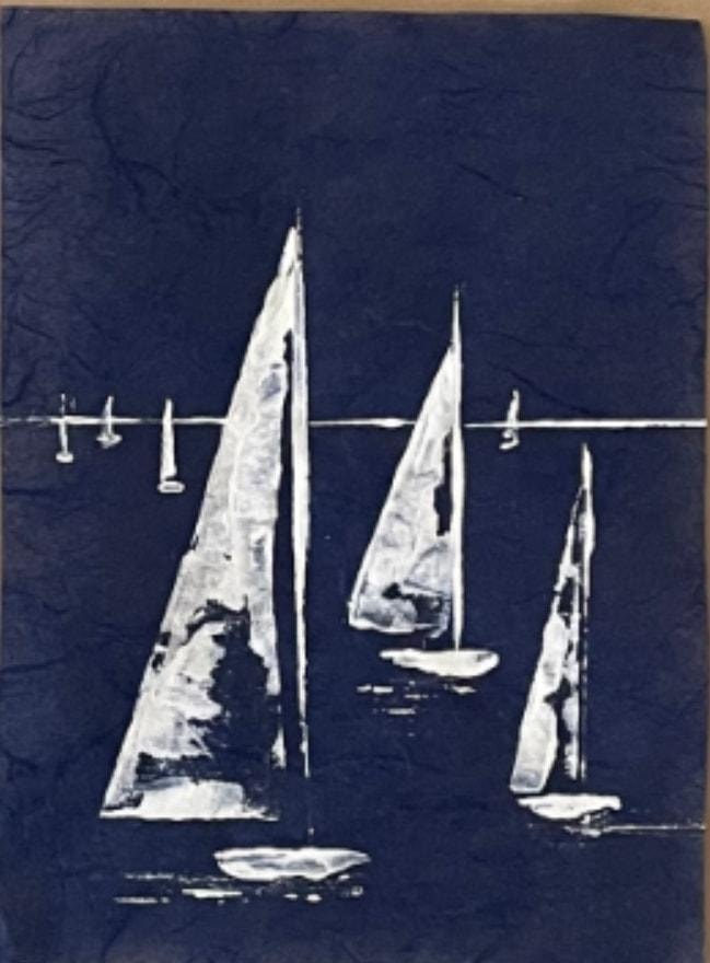 Palette knife sailing painting 10 on rice paper — Sea & Scales