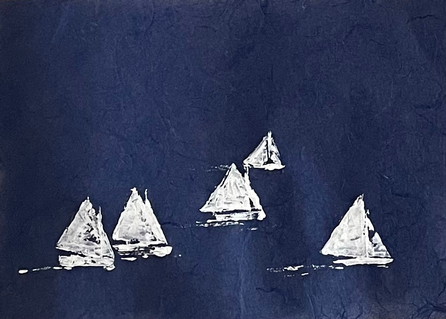 Palette knife sailing painting 13 on rice paper — Sea & Scales