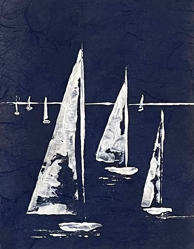 Palette knife sailing painting 15 on rice paper — Sea & Scales
