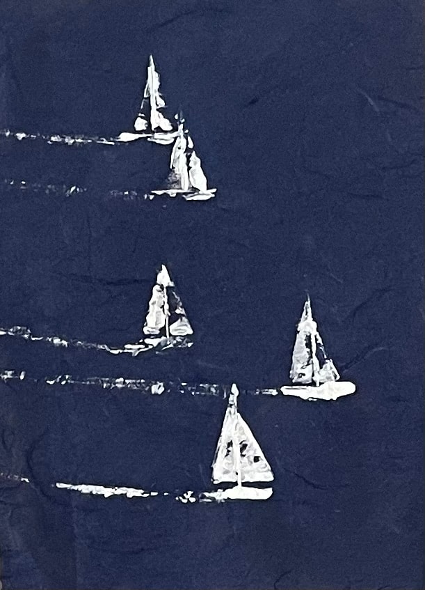 Palette knife sailing painting 16 on rice paper — Sea & Scales
