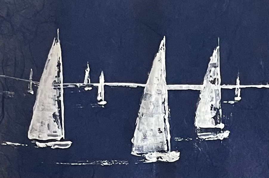 Palette knife sailing painting 6 on rice paper — Sea & Scales
