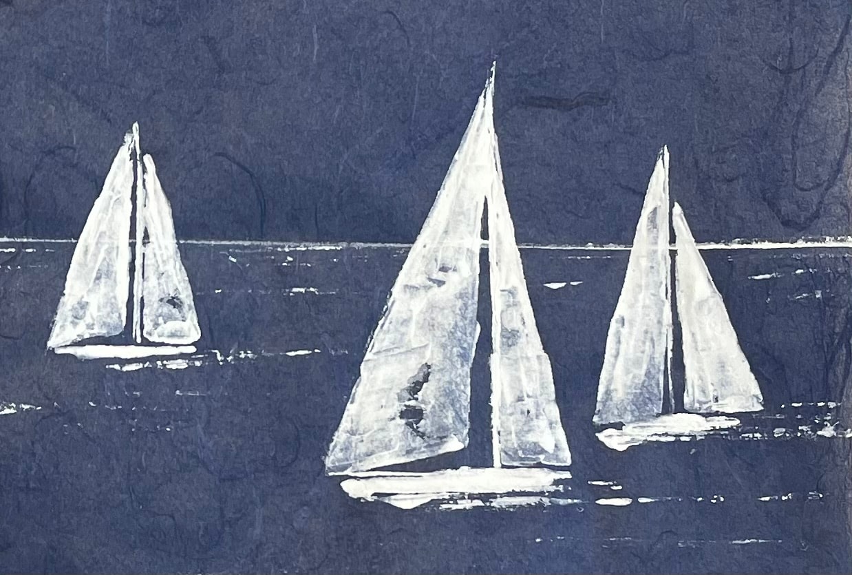 Palette knife sailing painting 9 on rice paper — Sea & Scales
