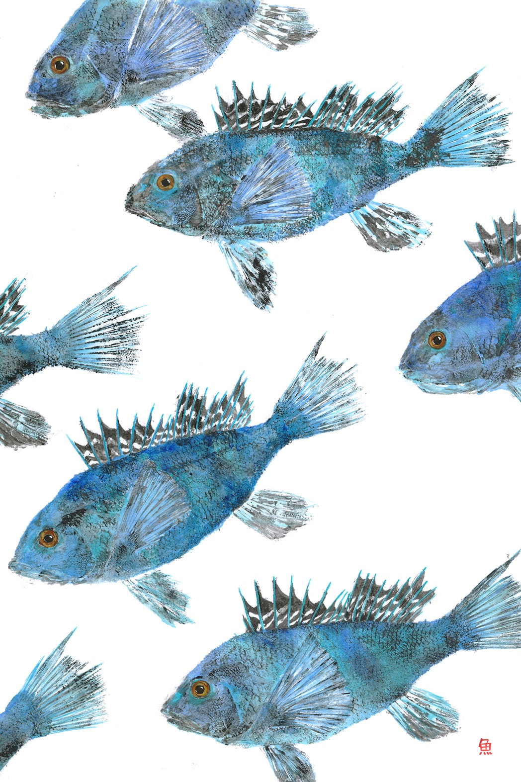 Black Sea Bass School — Gyotaku school print by Bridget Sawitsky