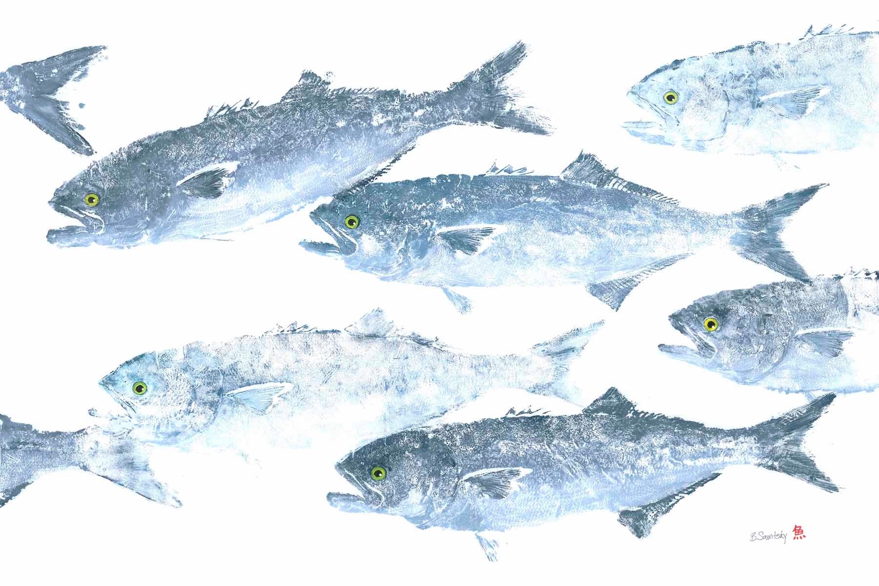 Blue Jean School — Gyotaku school print by Bridget Sawitsky