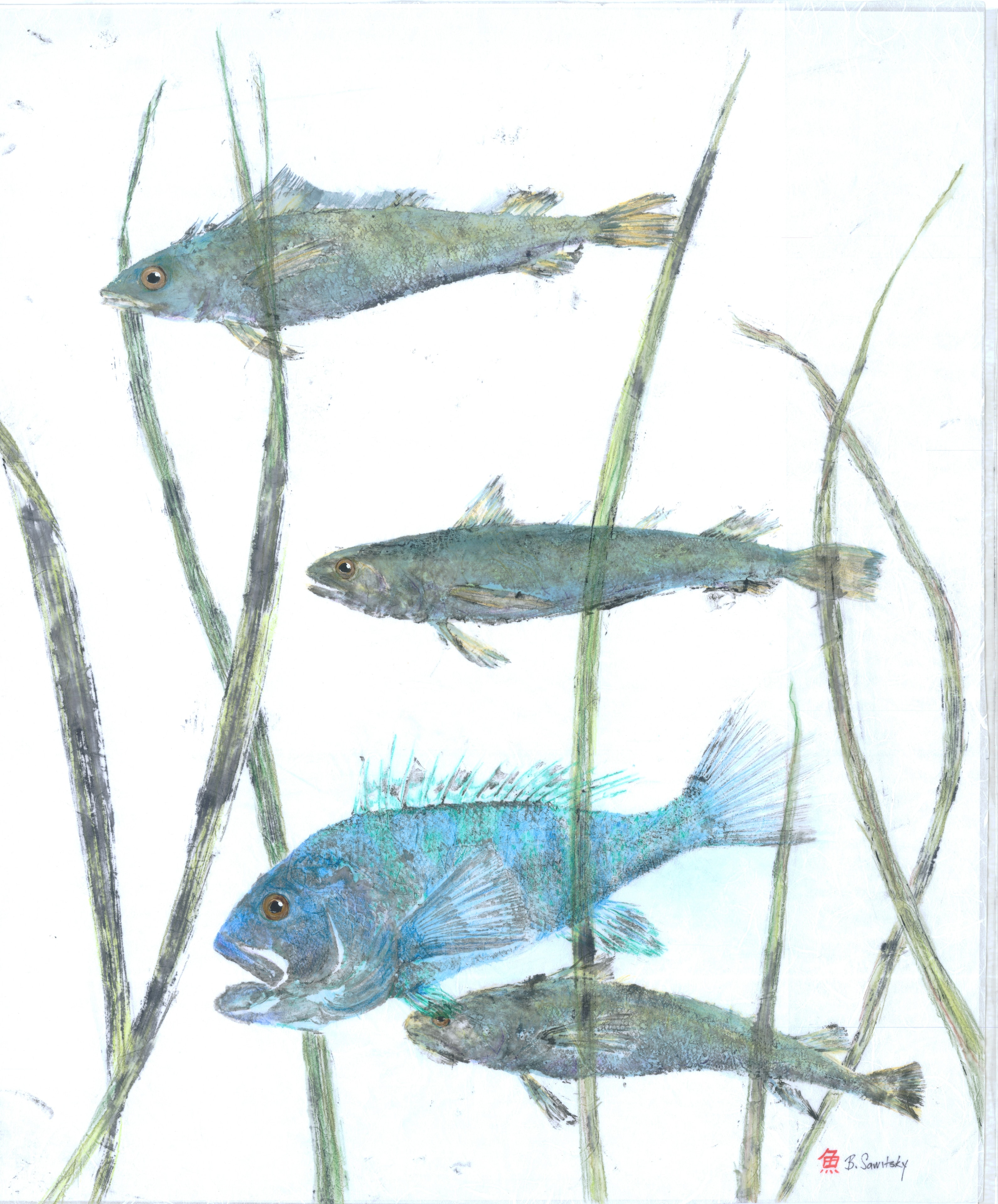 In The Weeds — Gyotaku school print by Bridget Sawitsky