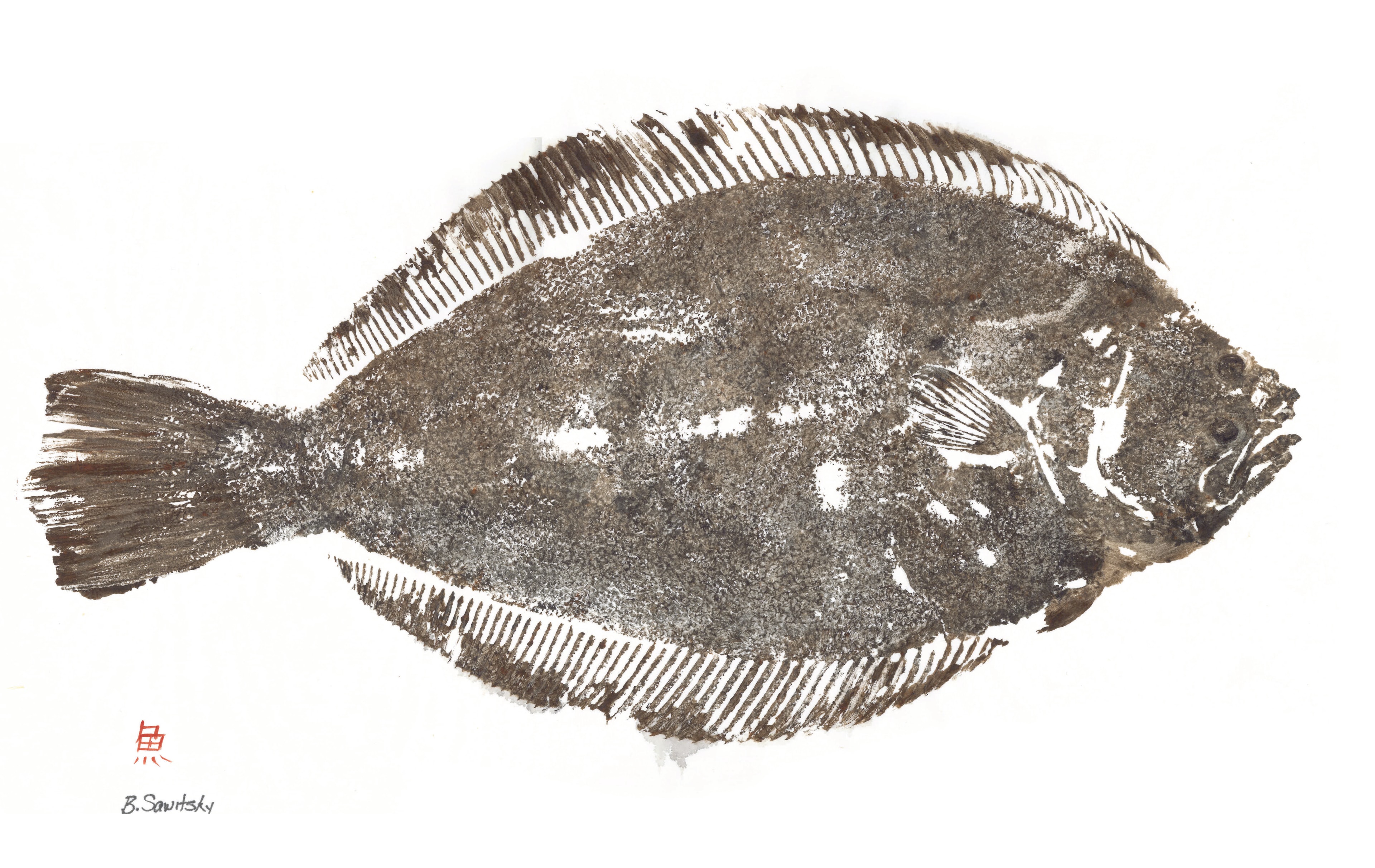 Flounder — Gyotaku print by Bridget Sawitsky