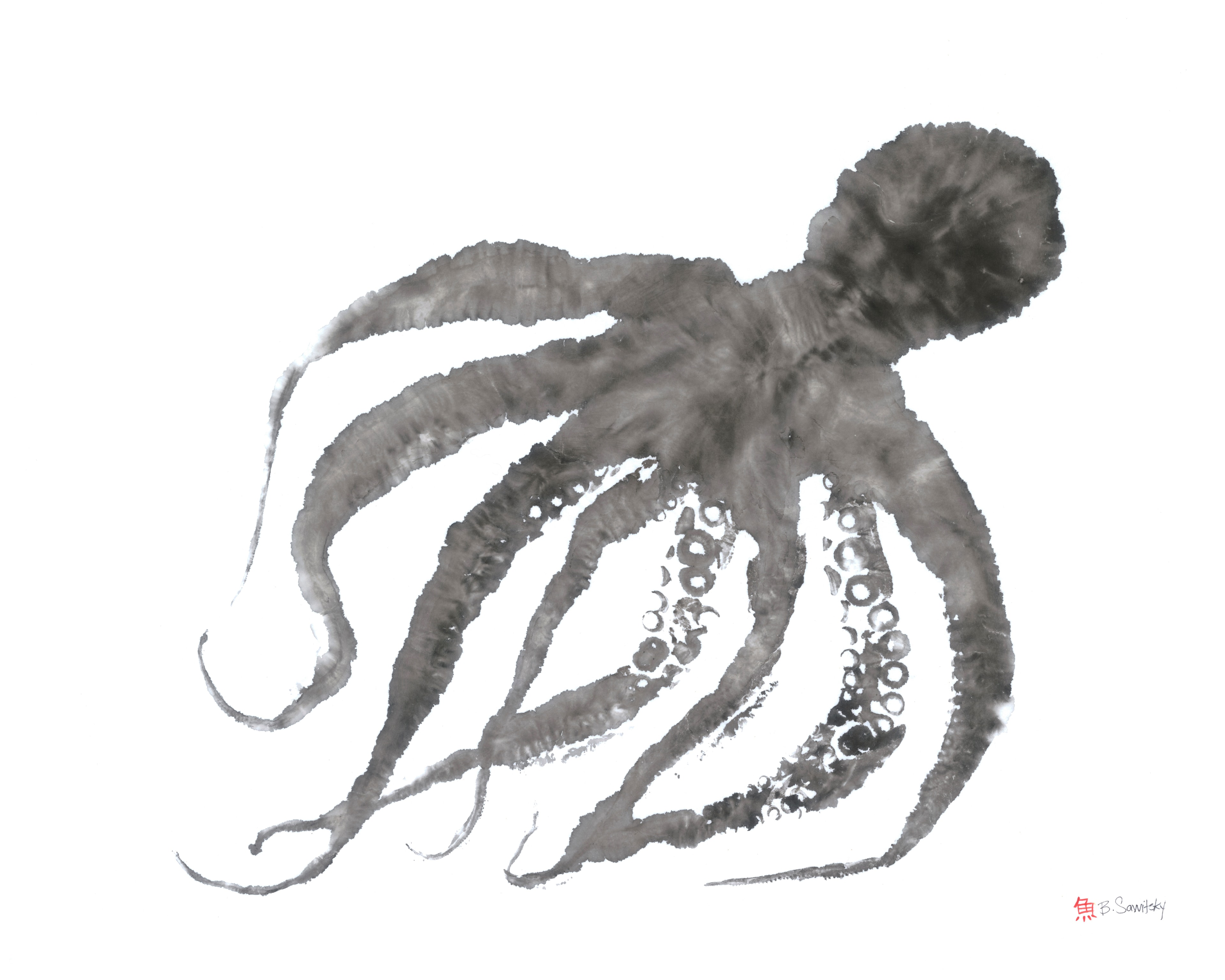 Octopus (black) — Gyotaku print by Bridget Sawitsky