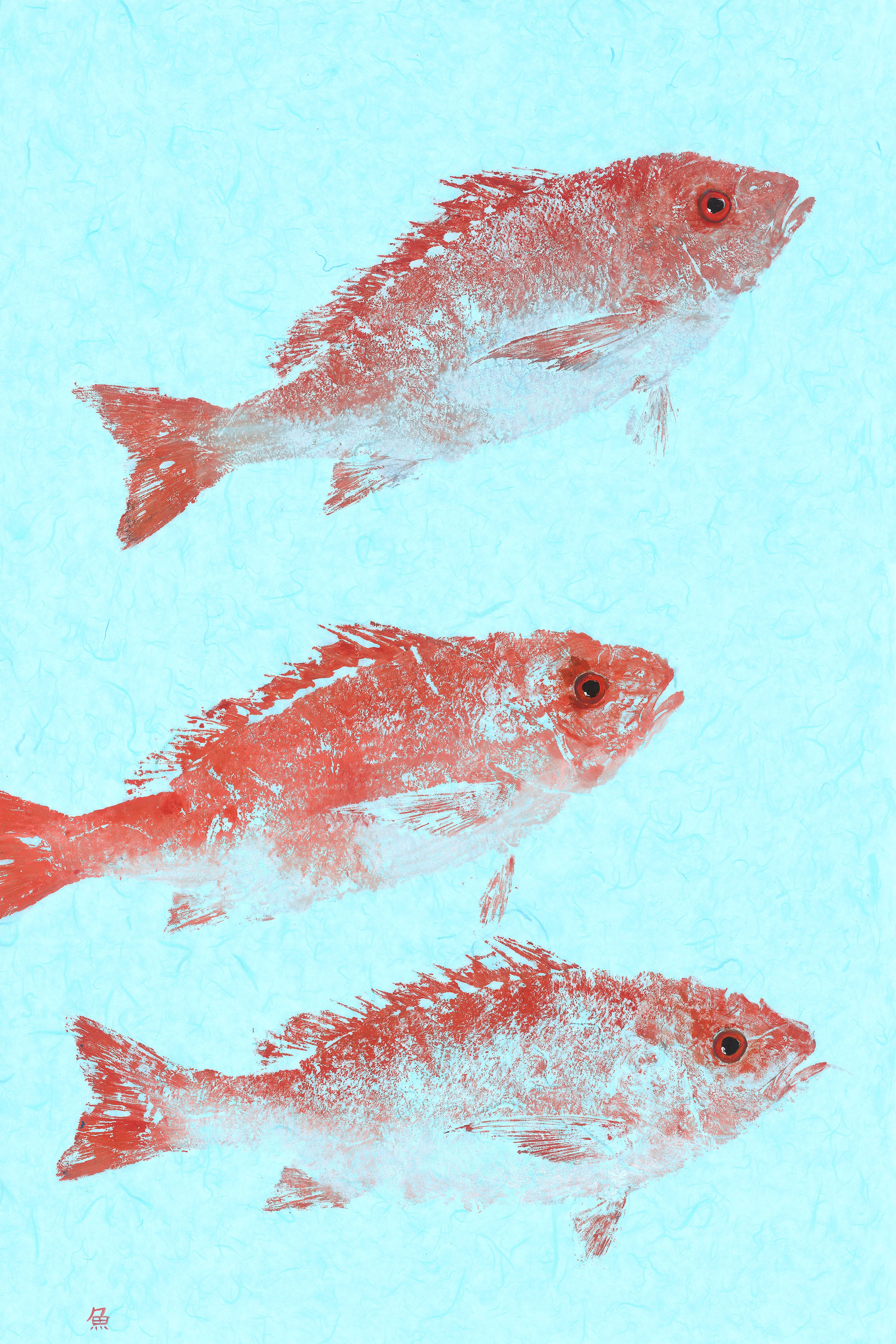 Red Snapper School — Gyotaku school print by Bridget Sawitsky