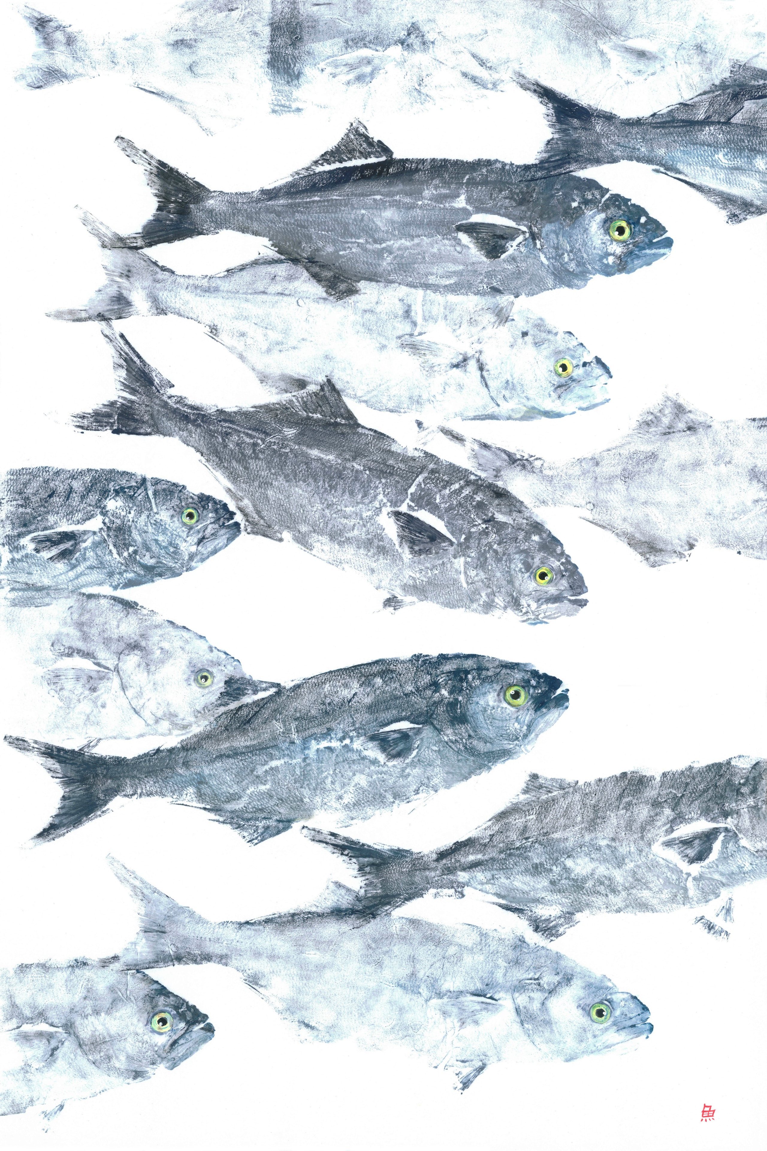 School of Blues — Gyotaku print