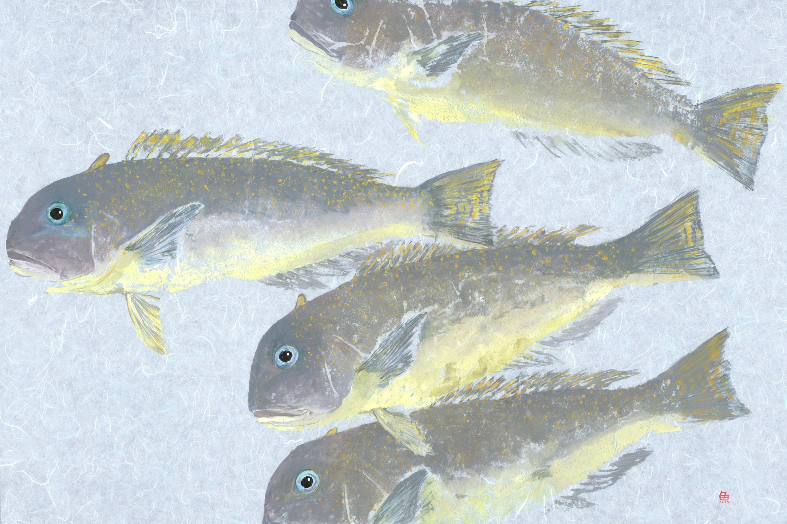 Tile Fish School — Gyotaku giclee print by Bridget Sawitsky