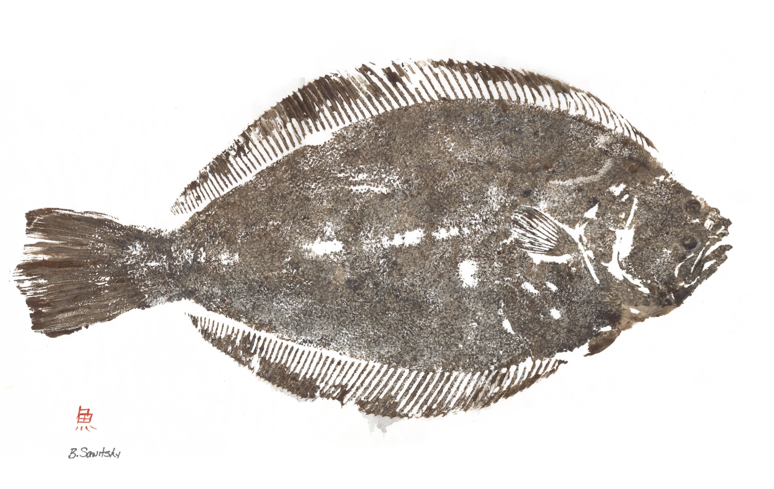 Flounder — Gyotaku giclee print by Bridget Sawitsky