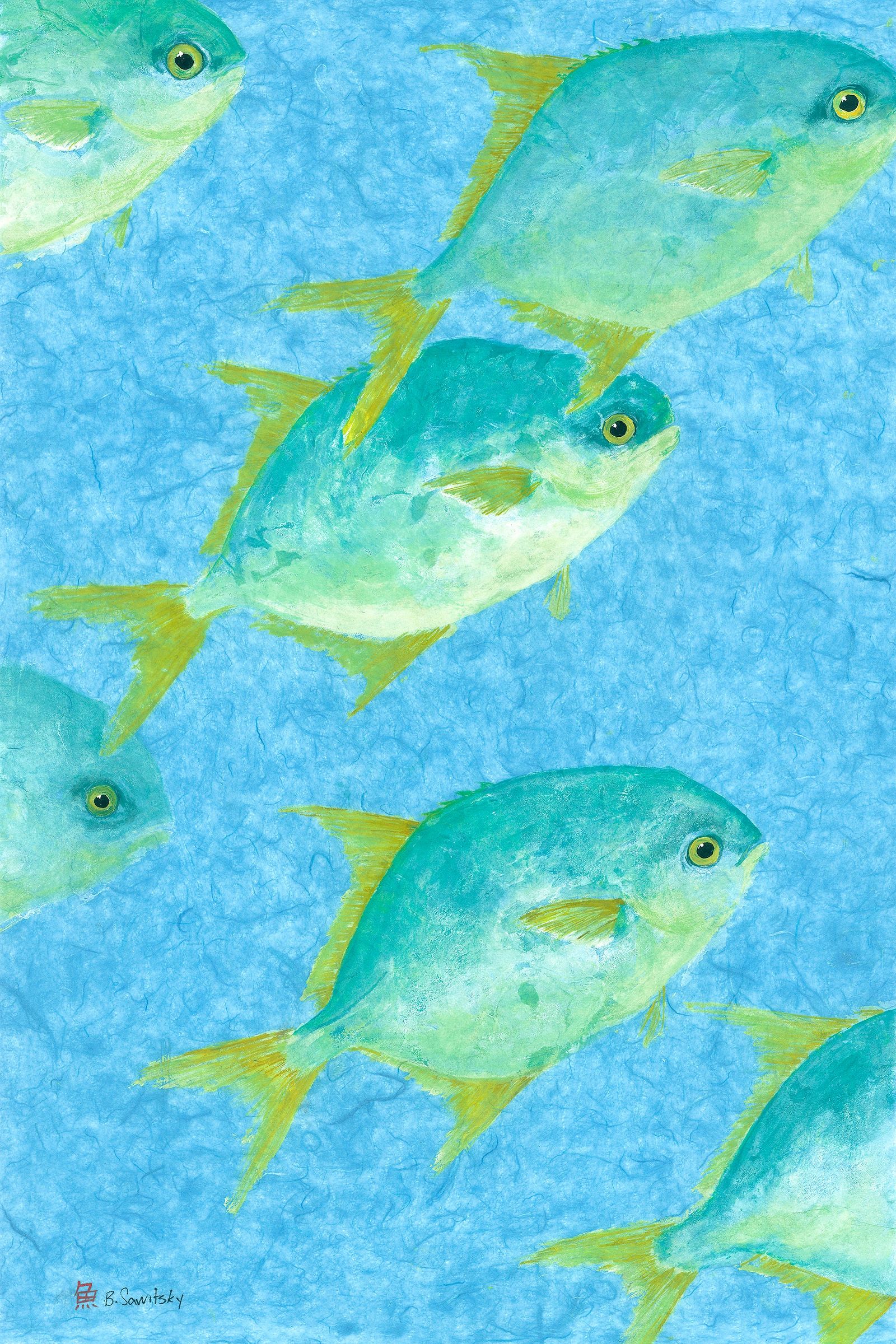 Pompano School — Gyotaku giclee print by Bridget Sawitsky