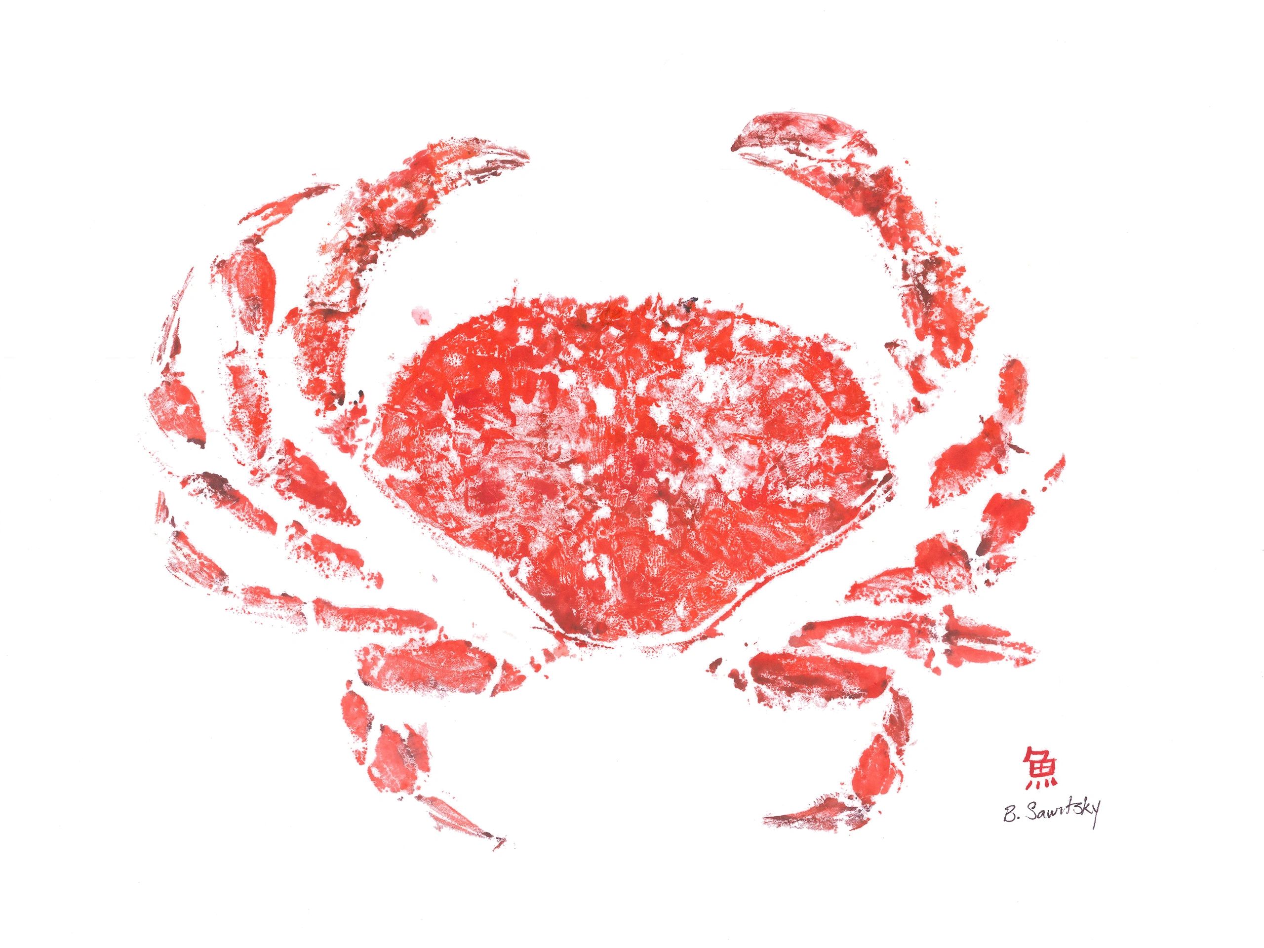 Crab (Red) — Gyotaku giclee print by Bridget Sawitsky