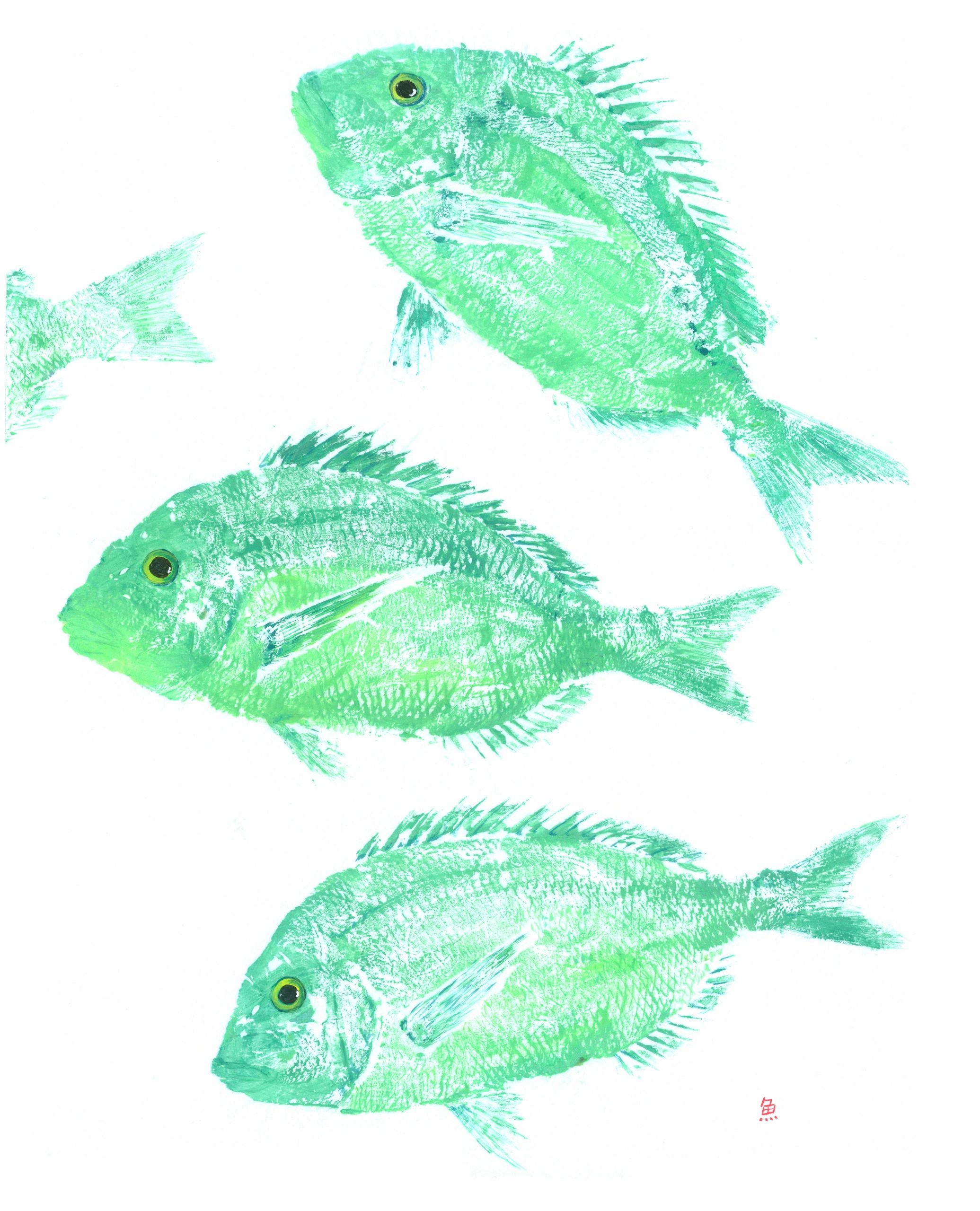 Green Porgies — Gyotaku giclee print by Bridget Sawitsky